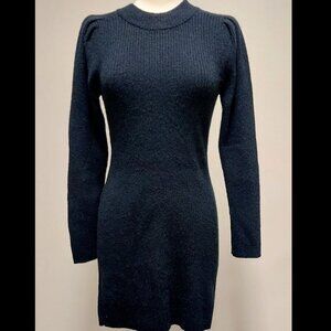 Z Supply Black, Ribbed, High-neck, Pleated Puff Shoulder Sweater Dress Size: S